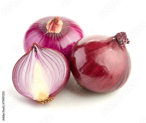 Red sliced onion isolated on white background