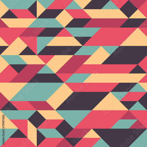 Abstract colorful seamless pattern with pyramids and cubes.