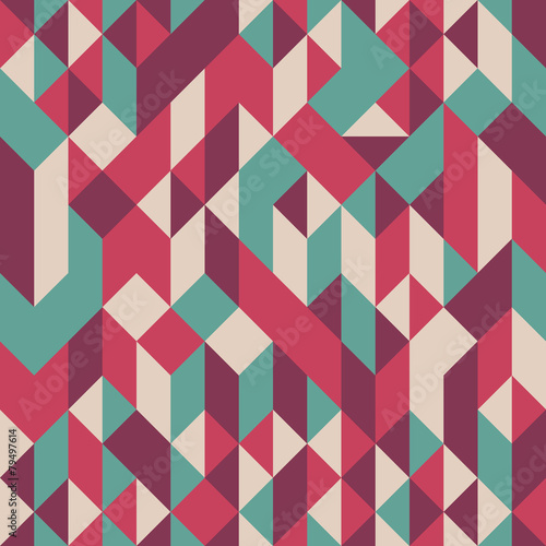 Abstract seamless pattern with cubes and triangles.