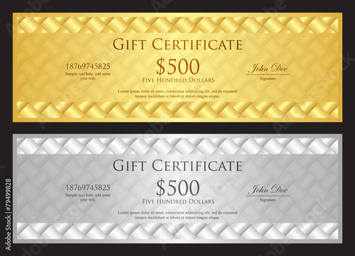 Luxury golden and silver gift certificate in modern style