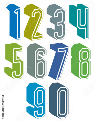 3d geometric numbers set in blue and green colors.