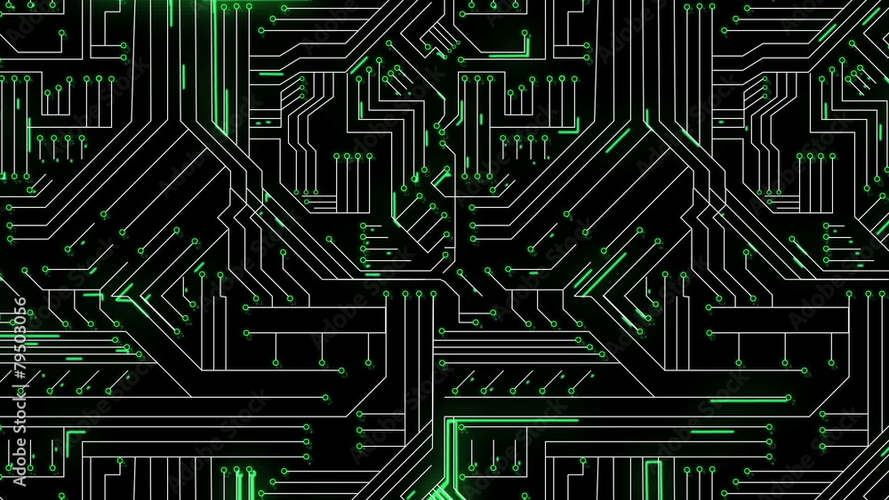 Green lines moving through circuit board Green lines moving through circuit board