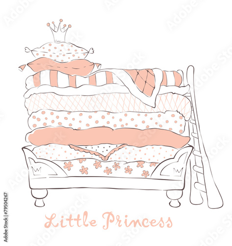 Bed for the little Princess on the pea - vector illustration