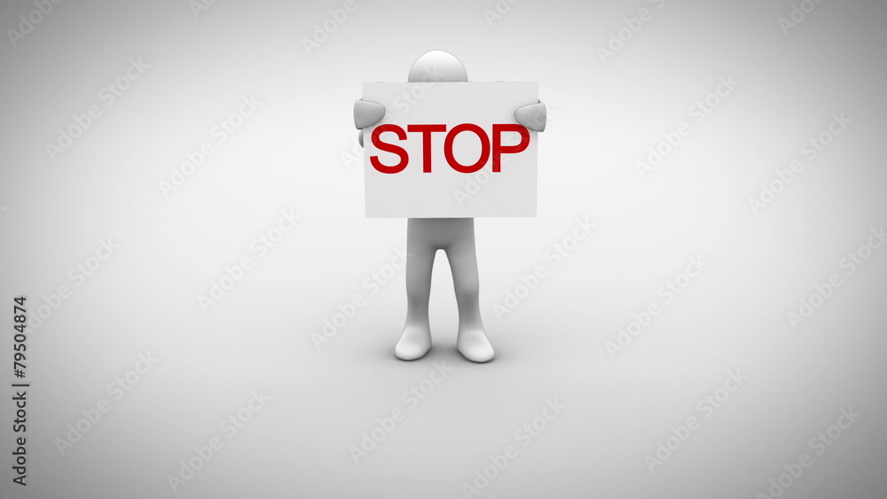 White character holding sign saying stop White character holding sign saying stop
