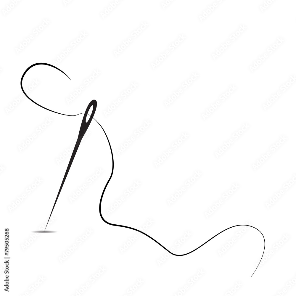 Needle and thread and shadow vector illustration on a white back Needle and thread and shadow vector illustration on a white back