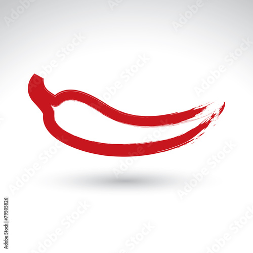 Hand-painted simple vector red hot chili pepper icon isolated on