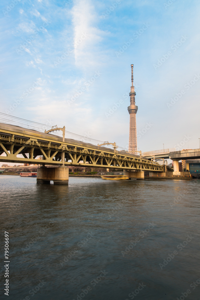View of Tokyo skyline from Sumida river