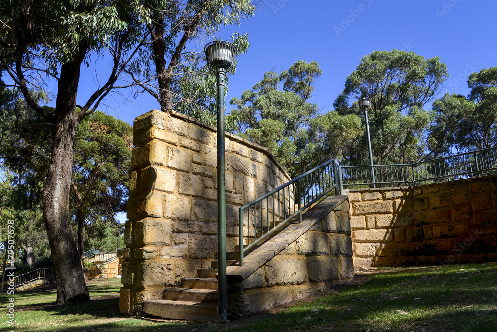 Scenic light post and brick stairs in Neil Hawkins Park