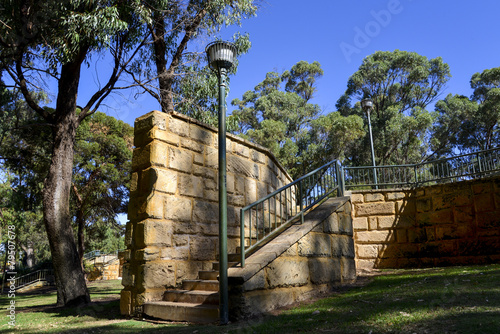 Obraz na płótnie Scenic light post and brick stairs in Neil Hawkins Park w salonie