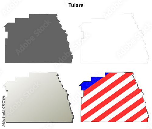 Tulare County (California) outline map set photo