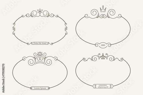 Set of 4 decorative calligraphic oval frames with spaces for tex