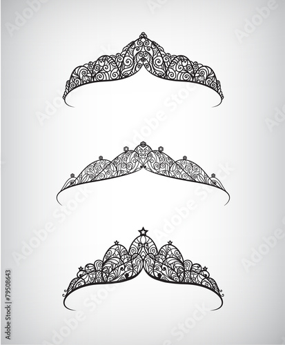vector set of hand drawn beautiful decorated with pattern crowns