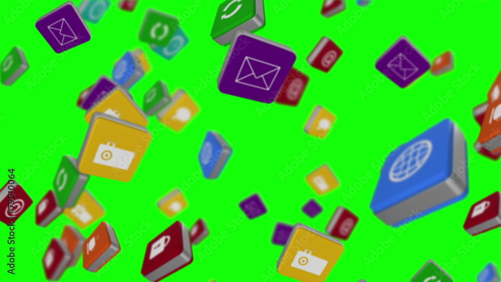 Falling computer app icon tiles Falling computer app icon tiles