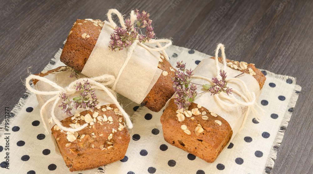 Homemade bread with apples in wrapping paper