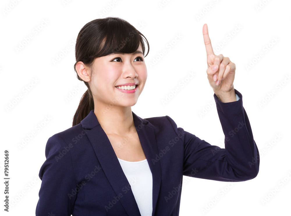 asian businesswoman pointing on white background asian businesswoman pointing on white background