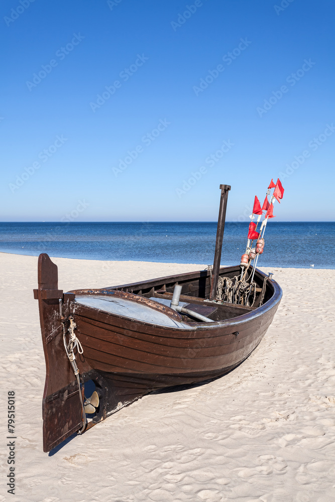 Fishing boat on the beach, space for text. Fishing boat on the beach, space for text.