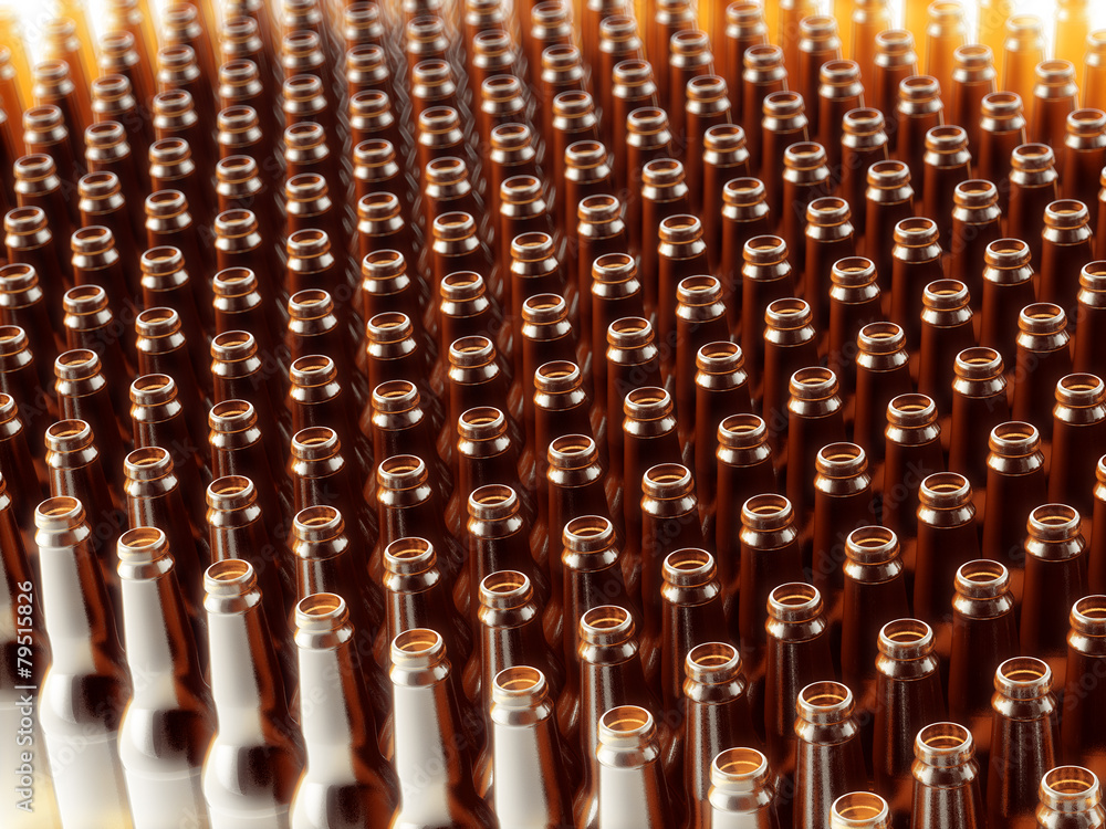 Obraz premium Background Made From Empty Beer Brown Bottles