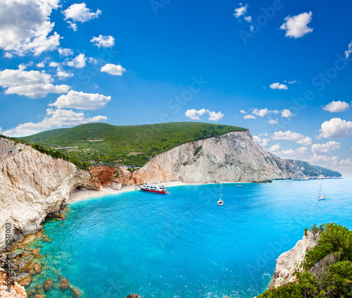 Panoramic view on  turquoise Katsiki beach, Lefkada, Greece. photo