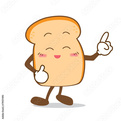 Bread-09 Isolated happy smile point finger Slice of bread cartoo