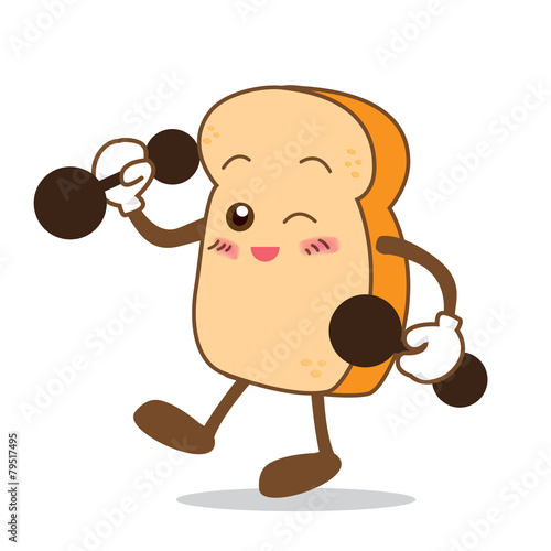 Bread-08 Isolated happy smile stronger Slice of bread cartoon
