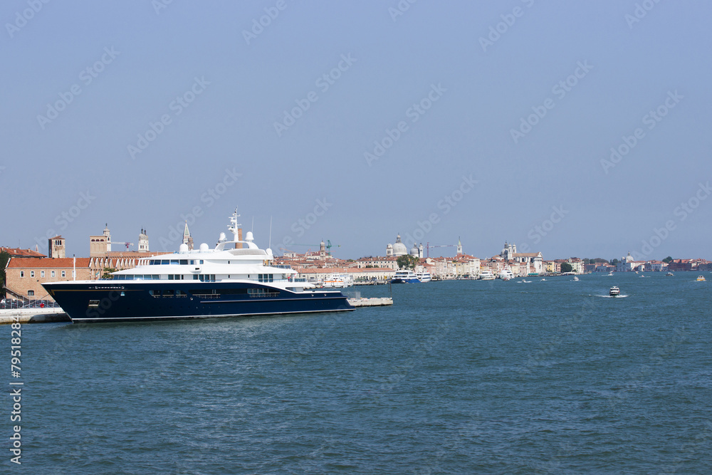 Luxury yacht in summer Venice harbor marina