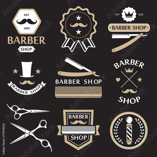 Barber shop logo labels badges vintage vector