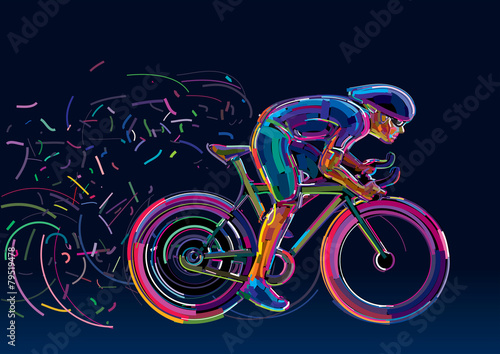 Professional cyclist. Artwork in the style of paint strokes.