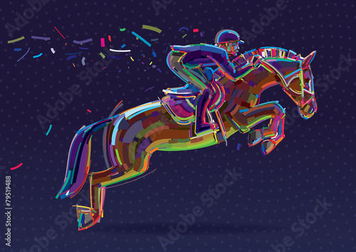 Equestrian sport. Artwork in the style of paint strokes.