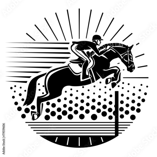 Equestrian sport. Illustration in the engraving style.