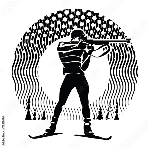 Biathlon.Illustration in the engraving style.