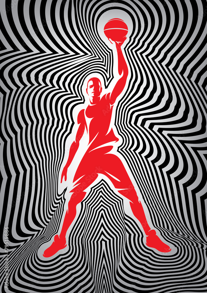 Fototapeta premium Template basketball poster with player on striped background