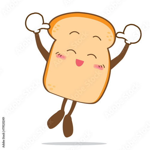 Bread-12 Isolated happy smile jumping Slice of bread cartoon