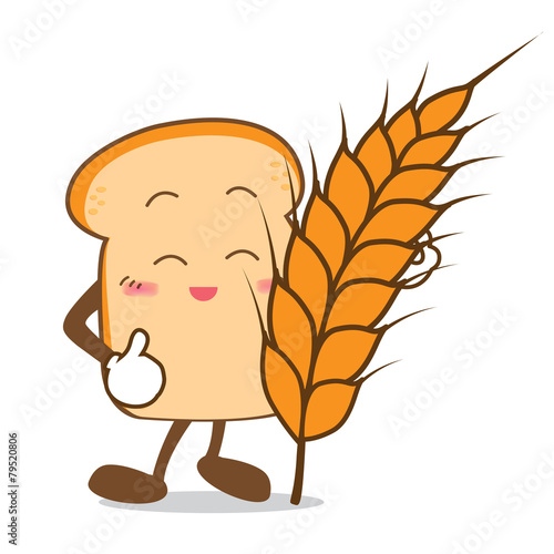 Bread-15 Isolated happy smile  Slice of bread cartoon and wheat