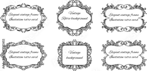 set of six black and white frames for text in floral style frame