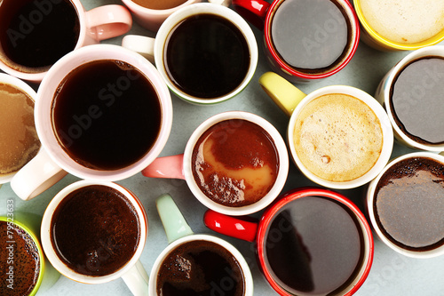 Many cups of coffee, top view