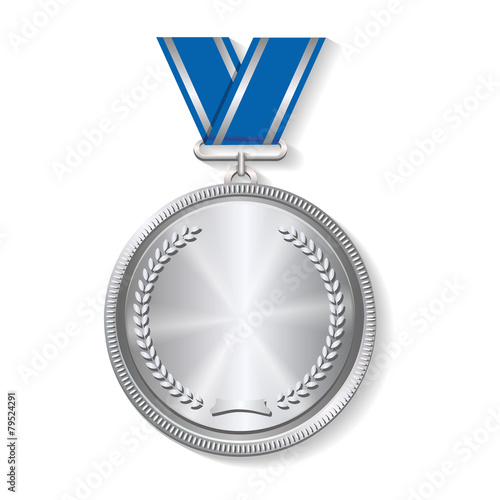 Champion silver medal with ribbon  on white background