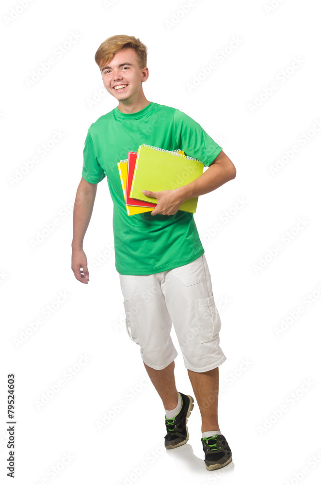 Student with textbooks isolated on the white Student with textbooks isolated on the white