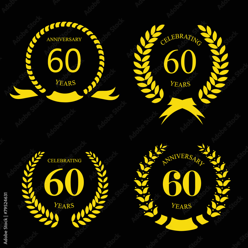 Fototapeta premium sixty years anniversary signs laurel gold wreath set