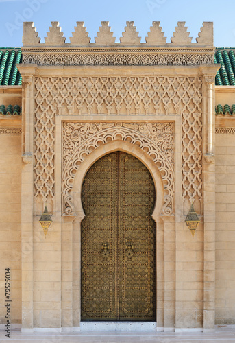 Morocco. Decorated door of mausoleum of Mohammed V in Rabat
