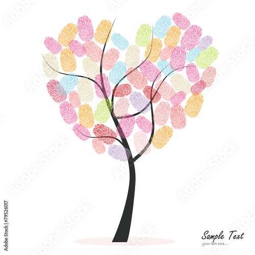 Heart tree with colorful finger prints vector