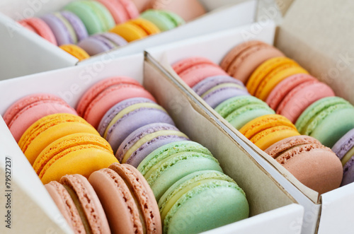 Set of colorful macaroon in the boxes photo