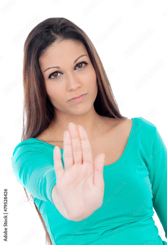 Young cool woman saying stop Young cool woman saying stop