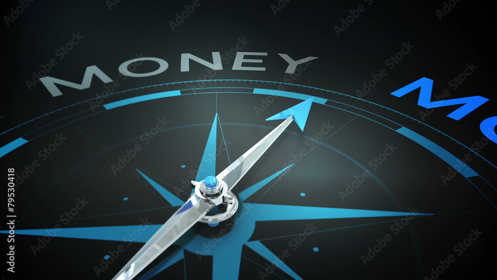 Compass pointing to money Compass pointing to money