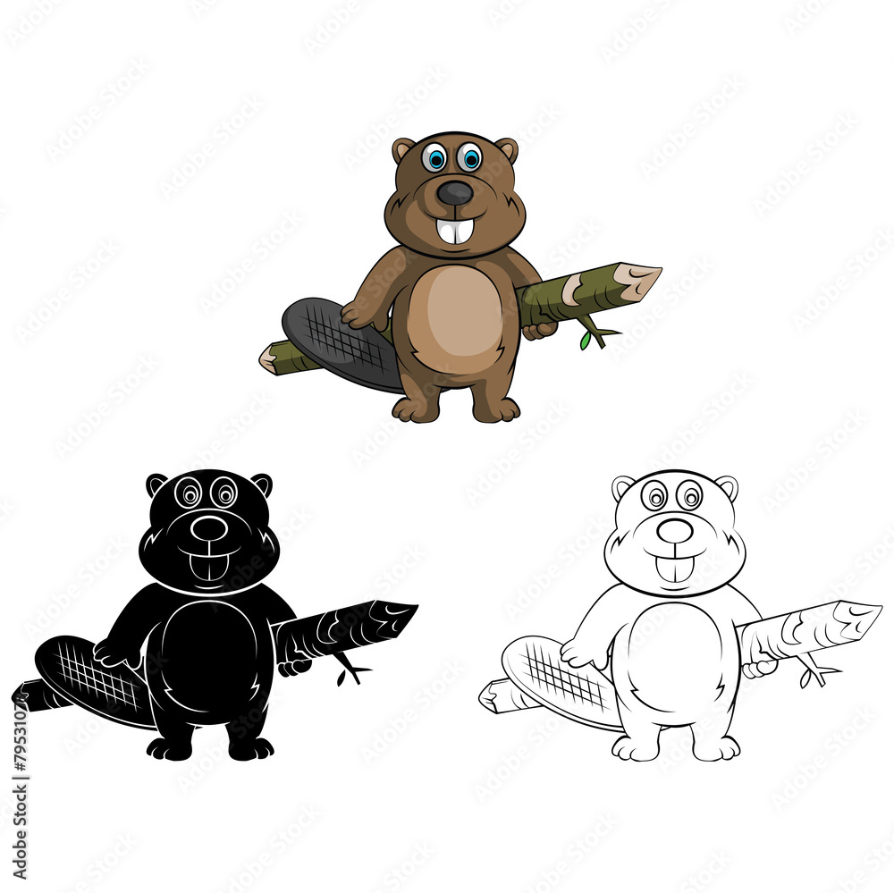 Coloring book Beaver cartoon character Stock Vector | Adobe Stock