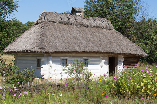Wooden houses taken in park in Pirogovo museum, Kiev, Ukraine