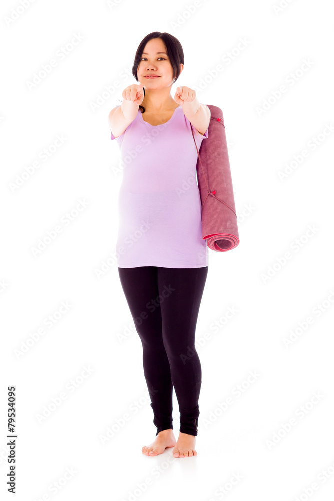 Pregnant asian woman isolated on white pointing to camera Pregnant asian woman isolated on white pointing to camera