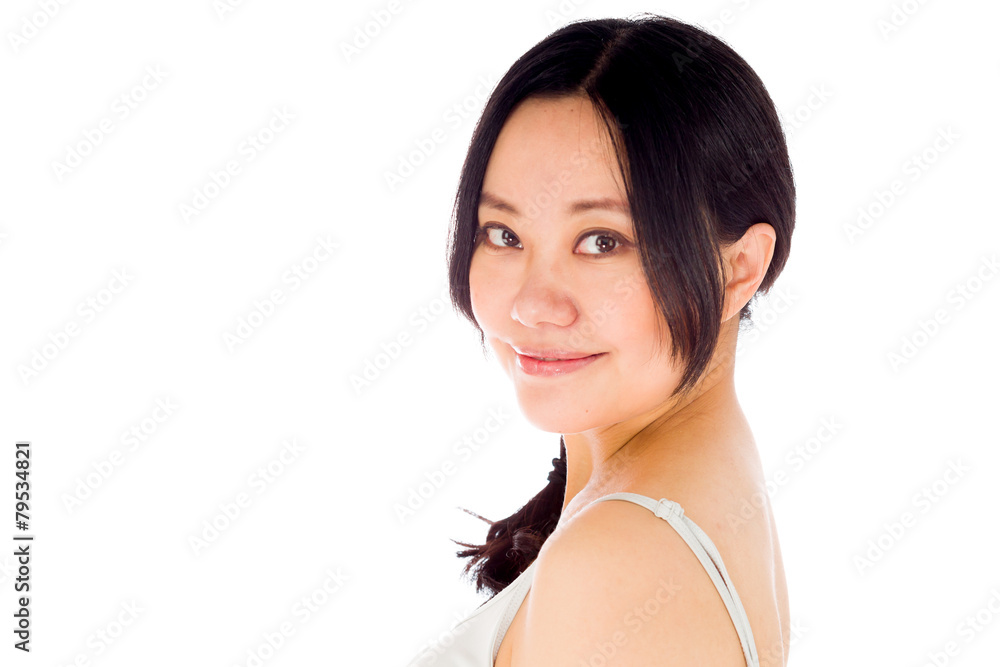 Pregnant asian woman isolated on white turning around Pregnant asian woman isolated on white turning around