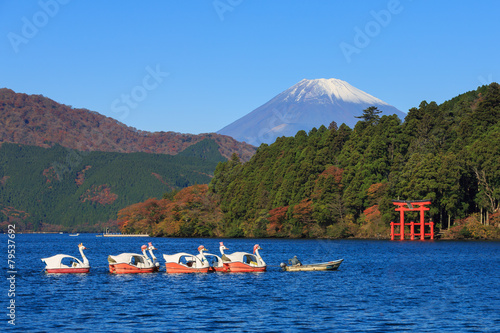 Mountain Fuji at Lake Ashi in autumn