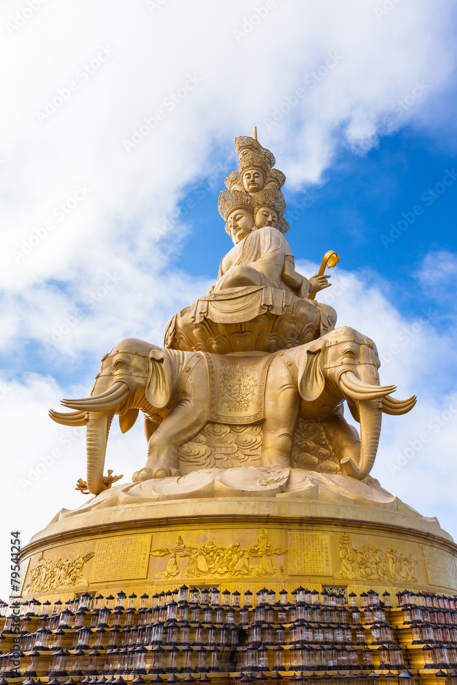 The golden buddha statue on top of Emei mountain in China