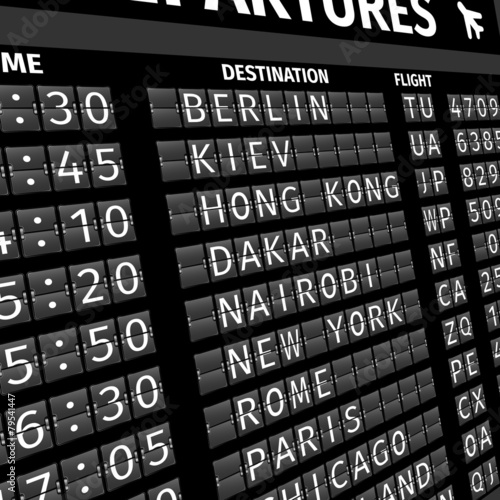 Airport departure board in perspective
